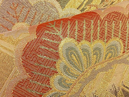 平和屋着物◎六通柄袋帯 笠松文 金糸 正絹 逸品 BAAT4505wb