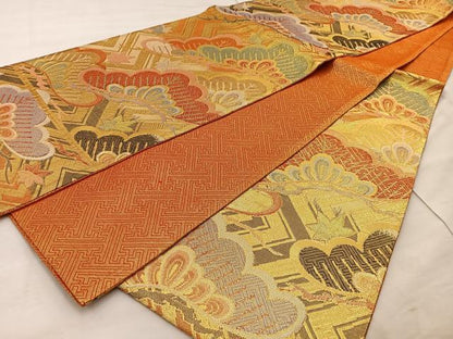 平和屋着物◎六通柄袋帯 笠松文 金糸 正絹 逸品 BAAT4505wb