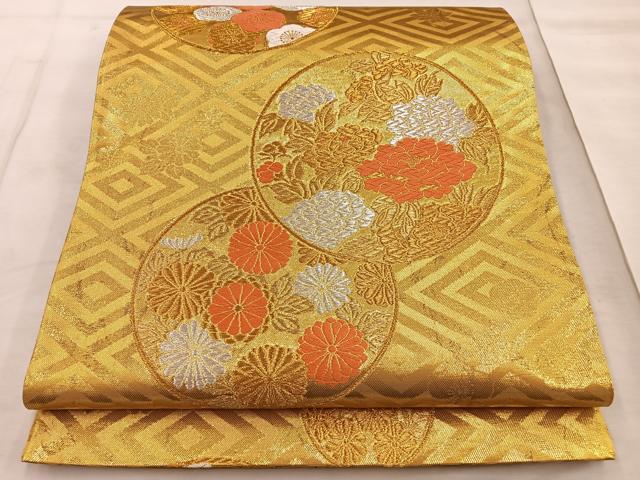 平和屋着物◎六通柄袋帯 唐織 桃山の華 花丸文 金銀糸 正絹 逸品 BAAT4498wb