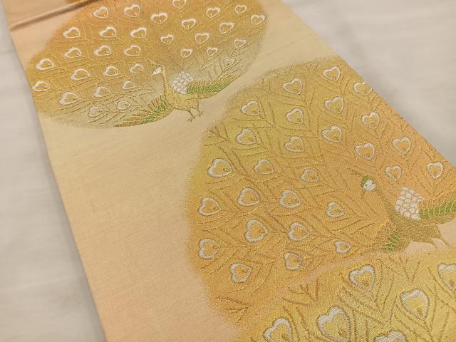 平和屋着物◎六通柄袋帯 孔雀文 金銀糸 正絹 逸品 BAAT4511wb