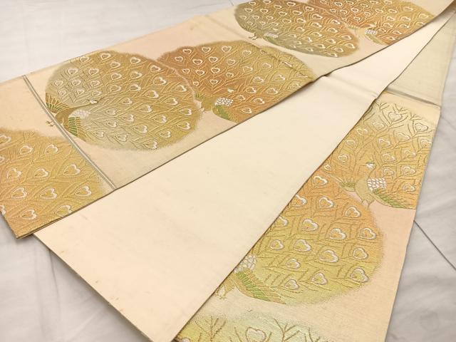 平和屋着物◎六通柄袋帯 孔雀文 金銀糸 正絹 逸品 BAAT4511wb