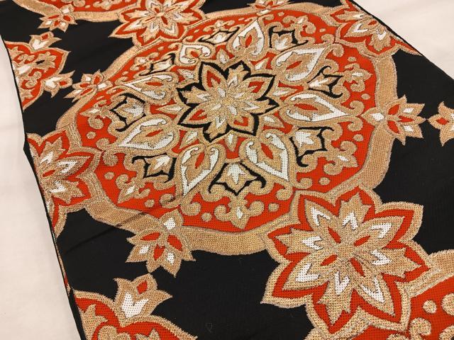 平和屋着物◎六通柄袋帯 正倉院花文 黒地 金糸 正絹 逸品 BAAT4512wb