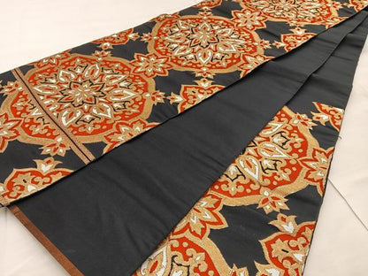 平和屋着物◎六通柄袋帯 正倉院花文 黒地 金糸 正絹 逸品 BAAT4512wb