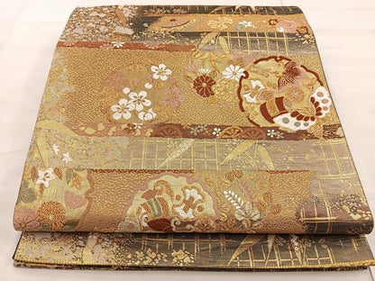 平和屋着物◎六通柄袋帯　唐織　雪輪宝尽くし　金糸　正絹　逸品　BAAT4516wb