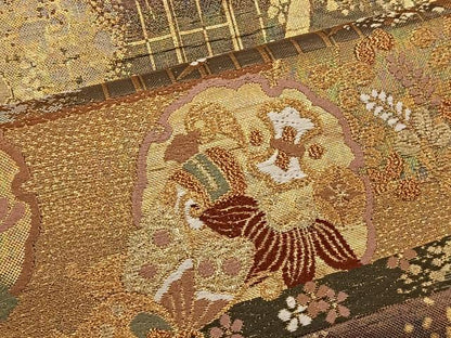 平和屋着物◎六通柄袋帯　唐織　雪輪宝尽くし　金糸　正絹　逸品　BAAT4516wb