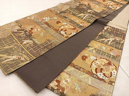 平和屋着物◎六通柄袋帯　唐織　雪輪宝尽くし　金糸　正絹　逸品　BAAT4516wb