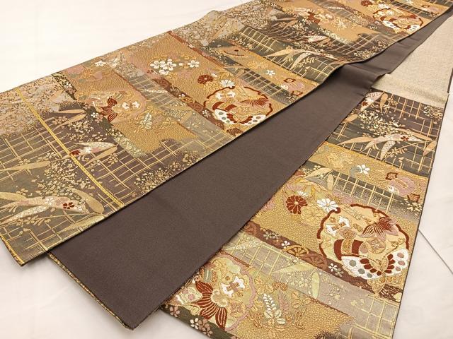 平和屋着物◎六通柄袋帯　唐織　雪輪宝尽くし　金糸　正絹　逸品　BAAT4516wb