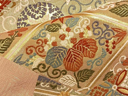 平和屋着物◎佐賀錦　六通柄袋帯　唐織　切嵌吉祥花文　金糸　正絹　逸品　BAAT4517wb