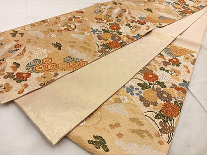 平和屋着物◎佐賀錦 六通柄袋帯 慶長小袖 金糸 正絹 逸品 BAAT4519wb