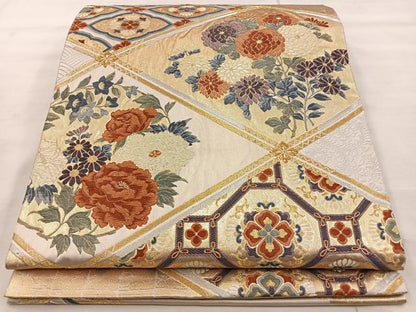 平和屋着物◎六通柄袋帯 唐織 草花文 金糸 正絹 逸品 BAAT4523wb