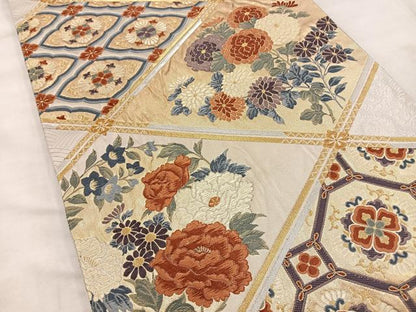 平和屋着物◎六通柄袋帯 唐織 草花文 金糸 正絹 逸品 BAAT4523wb