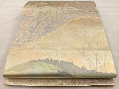 平和屋着物◎六通柄袋帯 遠山花文 金糸 引箔 正絹 逸品 BAAT4524wb