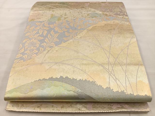 平和屋着物◎六通柄袋帯 遠山花文 金糸 引箔 正絹 逸品 BAAT4524wb