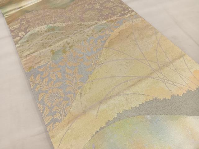 平和屋着物◎六通柄袋帯 遠山花文 金糸 引箔 正絹 逸品 BAAT4524wb