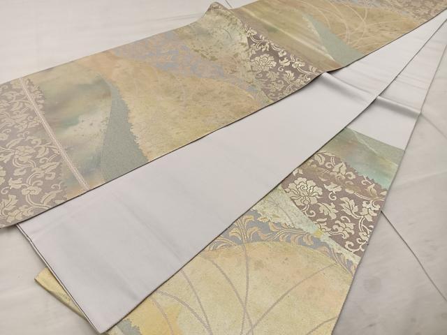 平和屋着物◎六通柄袋帯 遠山花文 金糸 引箔 正絹 逸品 BAAT4524wb