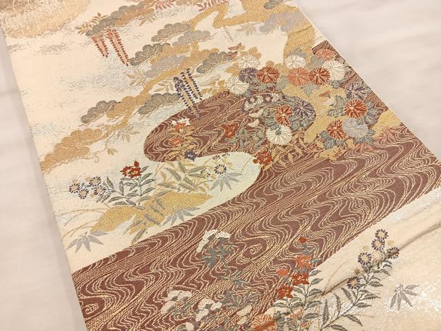 平和屋着物◎六通柄袋帯 流水花文 金銀糸 正絹 逸品 BAAT4541wb