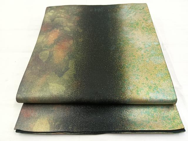 平和屋着物◎全通柄袋帯 霞文 黒地 引箔 正絹 逸品 BAAT4676kg