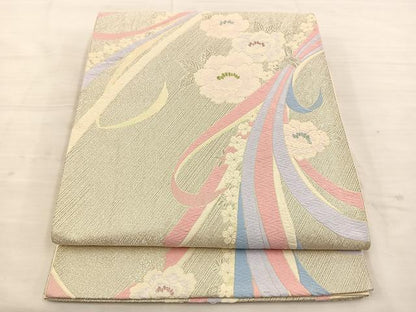 平和屋着物◎六通柄袋帯 唐織 草花文 銀糸 正絹 逸品 BAAT4707kg