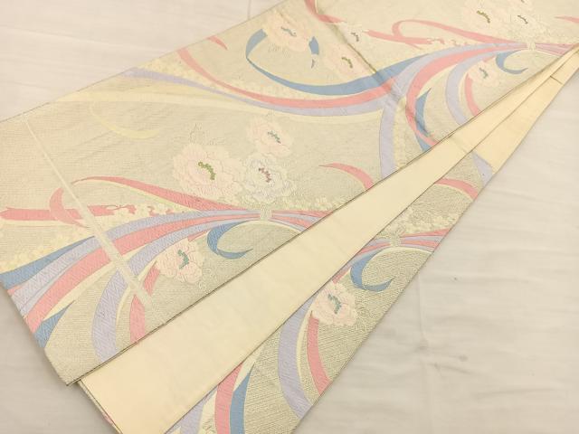 平和屋着物◎六通柄袋帯 唐織 草花文 銀糸 正絹 逸品 BAAT4707kg