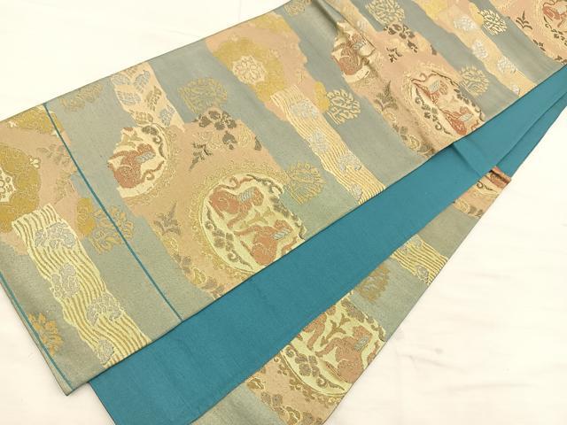 平和屋着物◎六通柄袋帯 動物花文 金銀糸 正絹 逸品 BAAT4711kg