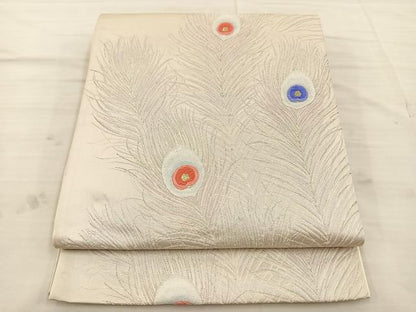 平和屋着物◎六通柄袋帯 唐織 孔雀花文 金銀糸 正絹 逸品 BAAT4768kg