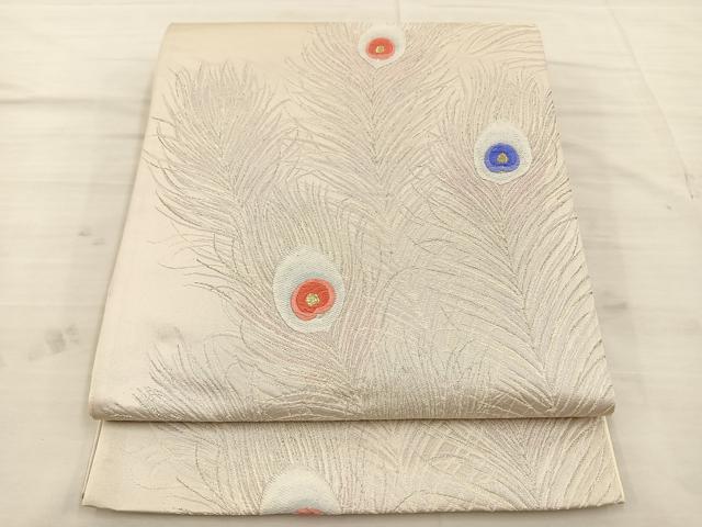 平和屋着物◎六通柄袋帯 唐織 孔雀花文 金銀糸 正絹 逸品 BAAT4768kg