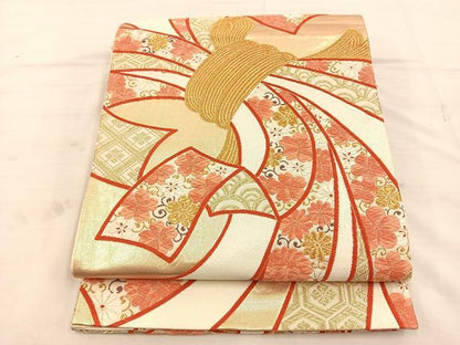 平和屋着物◎六通柄袋帯 唐織 束ね熨斗花文 金糸 正絹 逸品 BAAT4769kg