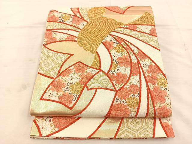平和屋着物◎六通柄袋帯 唐織 束ね熨斗花文 金糸 正絹 逸品 BAAT4769kg