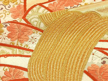 平和屋着物◎六通柄袋帯 唐織 束ね熨斗花文 金糸 正絹 逸品 BAAT4769kg