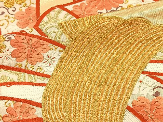 平和屋着物◎六通柄袋帯 唐織 束ね熨斗花文 金糸 正絹 逸品 BAAT4769kg