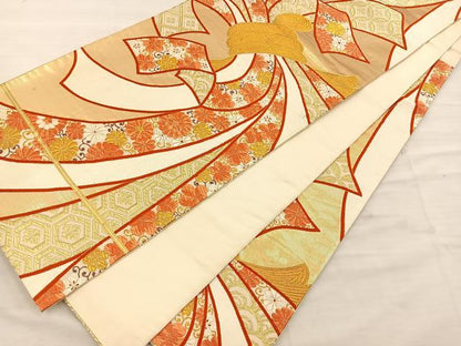 平和屋着物◎六通柄袋帯 唐織 束ね熨斗花文 金糸 正絹 逸品 BAAT4769kg
