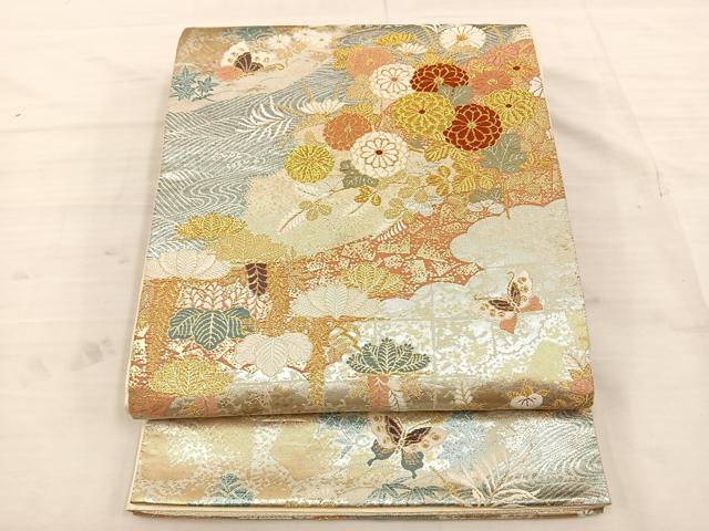 平和屋着物◎六通柄袋帯 唐織 金彩綴れ 花蝶文 金銀糸 正絹 逸品 BAAT4770kg