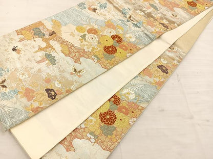 平和屋着物◎六通柄袋帯 唐織 金彩綴れ 花蝶文 金銀糸 正絹 逸品 BAAT4770kg