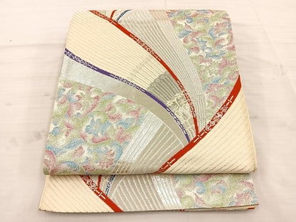 平和屋着物◎六通柄袋帯 唐織 花唐草文 銀糸 正絹 逸品 BAAT4772kg