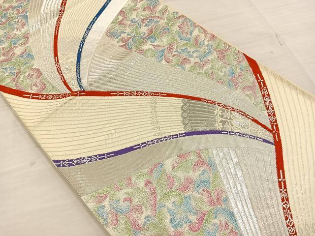 平和屋着物◎六通柄袋帯 唐織 花唐草文 銀糸 正絹 逸品 BAAT4772kg