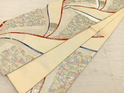 平和屋着物◎六通柄袋帯 唐織 花唐草文 銀糸 正絹 逸品 BAAT4772kg