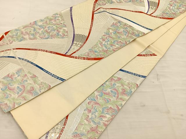 平和屋着物◎六通柄袋帯 唐織 花唐草文 銀糸 正絹 逸品 BAAT4772kg