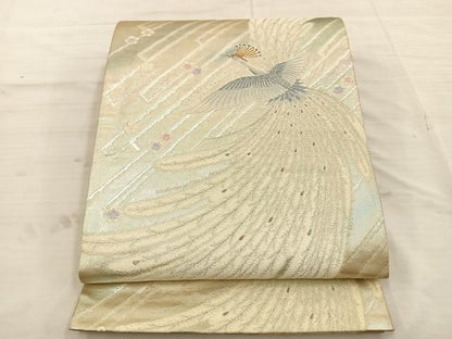 平和屋着物◎六通柄袋帯 唐織 孔雀花文 銀糸 引箔 正絹 逸品 BAAT4777kg