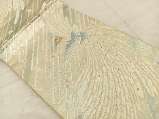 平和屋着物◎六通柄袋帯 唐織 孔雀花文 銀糸 引箔 正絹 逸品 BAAT4777kg
