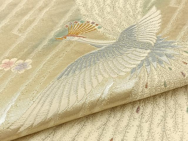 平和屋着物◎六通柄袋帯 唐織 孔雀花文 銀糸 引箔 正絹 逸品 BAAT4777kg