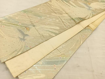 平和屋着物◎六通柄袋帯 唐織 孔雀花文 銀糸 引箔 正絹 逸品 BAAT4777kg