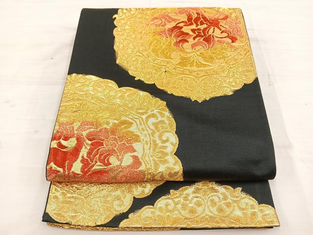 平和屋着物◎六通柄袋帯 狩猟文 黒地 金糸 正絹 逸品 BAAT4778kg