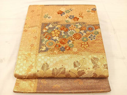平和屋着物◎六通柄袋帯 唐織 飛鶴花文 金糸 正絹 逸品 BAAT4794kg