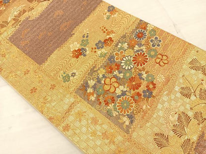 平和屋着物◎六通柄袋帯 唐織 飛鶴花文 金糸 正絹 逸品 BAAT4794kg