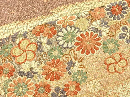 平和屋着物◎六通柄袋帯 唐織 飛鶴花文 金糸 正絹 逸品 BAAT4794kg