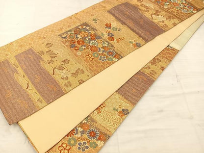 平和屋着物◎六通柄袋帯 唐織 飛鶴花文 金糸 正絹 逸品 BAAT4794kg