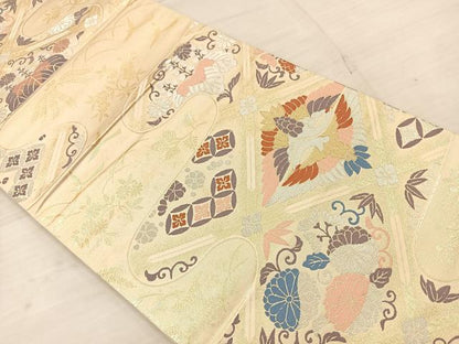 平和屋着物◎六通柄袋帯 唐織 双鶴花文 金銀糸 正絹 逸品 BAAT4795kg
