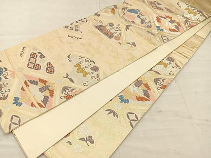 平和屋着物◎六通柄袋帯 唐織 双鶴花文 金銀糸 正絹 逸品 BAAT4795kg