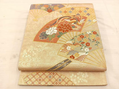 平和屋着物◎六通柄袋帯 地紙花文 金糸 正絹 逸品 BAAT4796kg