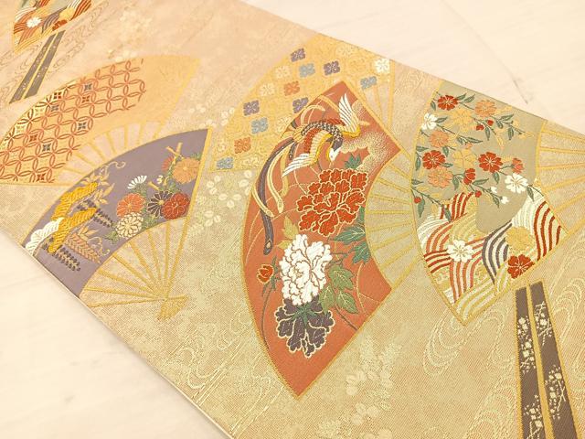 平和屋着物◎六通柄袋帯 地紙花文 金糸 正絹 逸品 BAAT4796kg